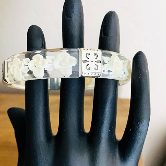 Brighton Clear Lucite 3-D Orchid Floral Bracelet Bangle - Picture 2 of 7